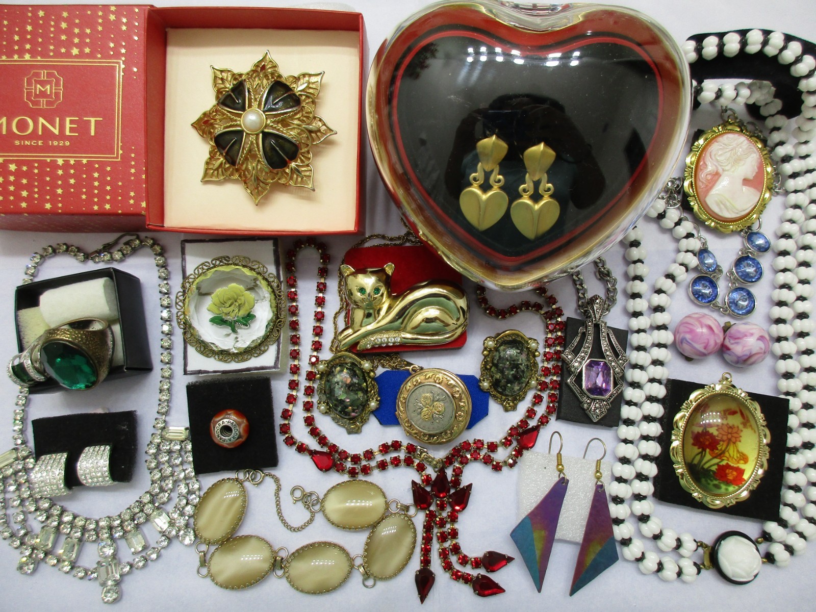 Vtg-Now Jewelry Lot Locket Cameo Heart Box AUSTRIA MONET PANDORA 925 +s/signed