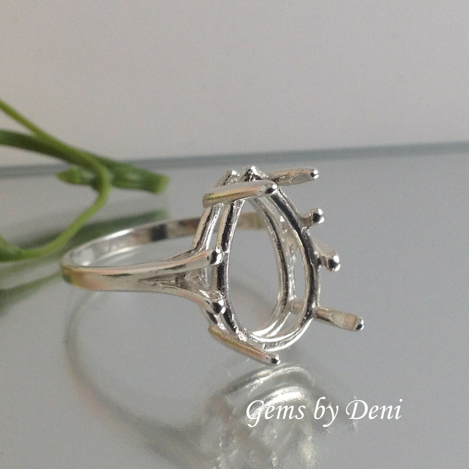 (7×5-20x15mm) Pear Wire Mount Sterling Silver Pre-Notched Ring Setting Size 5-9