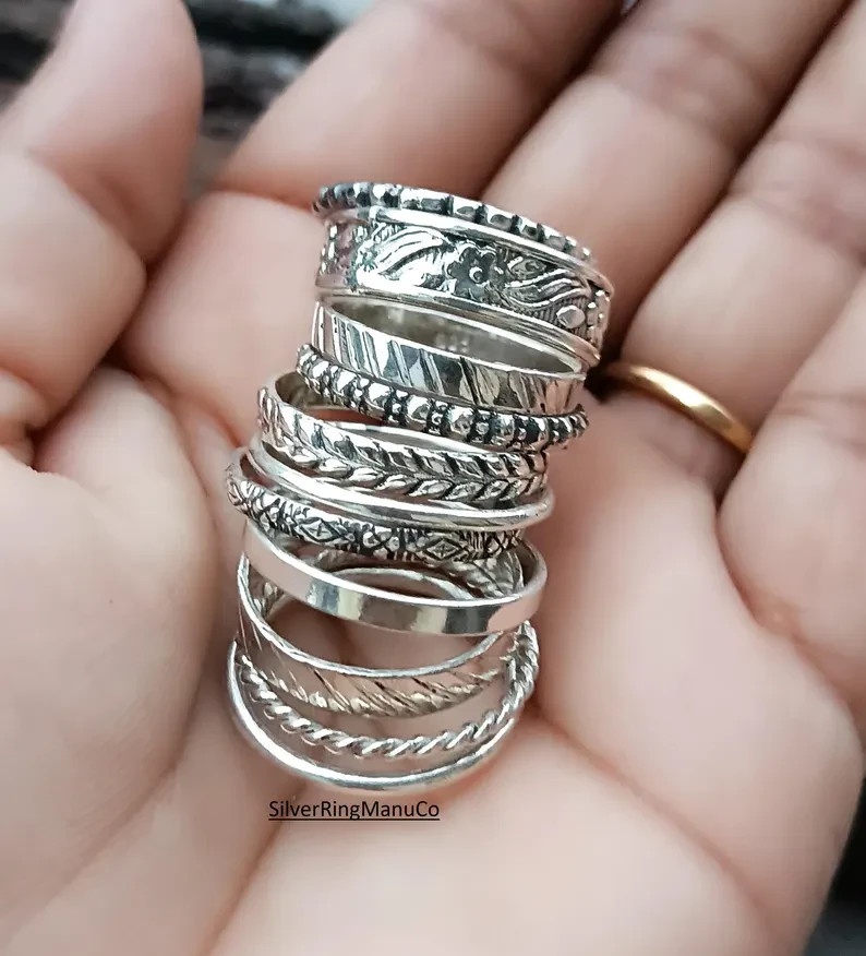 Minimalist Silver Ring, 11Set Of Stacking rings, sterling silver rings All size