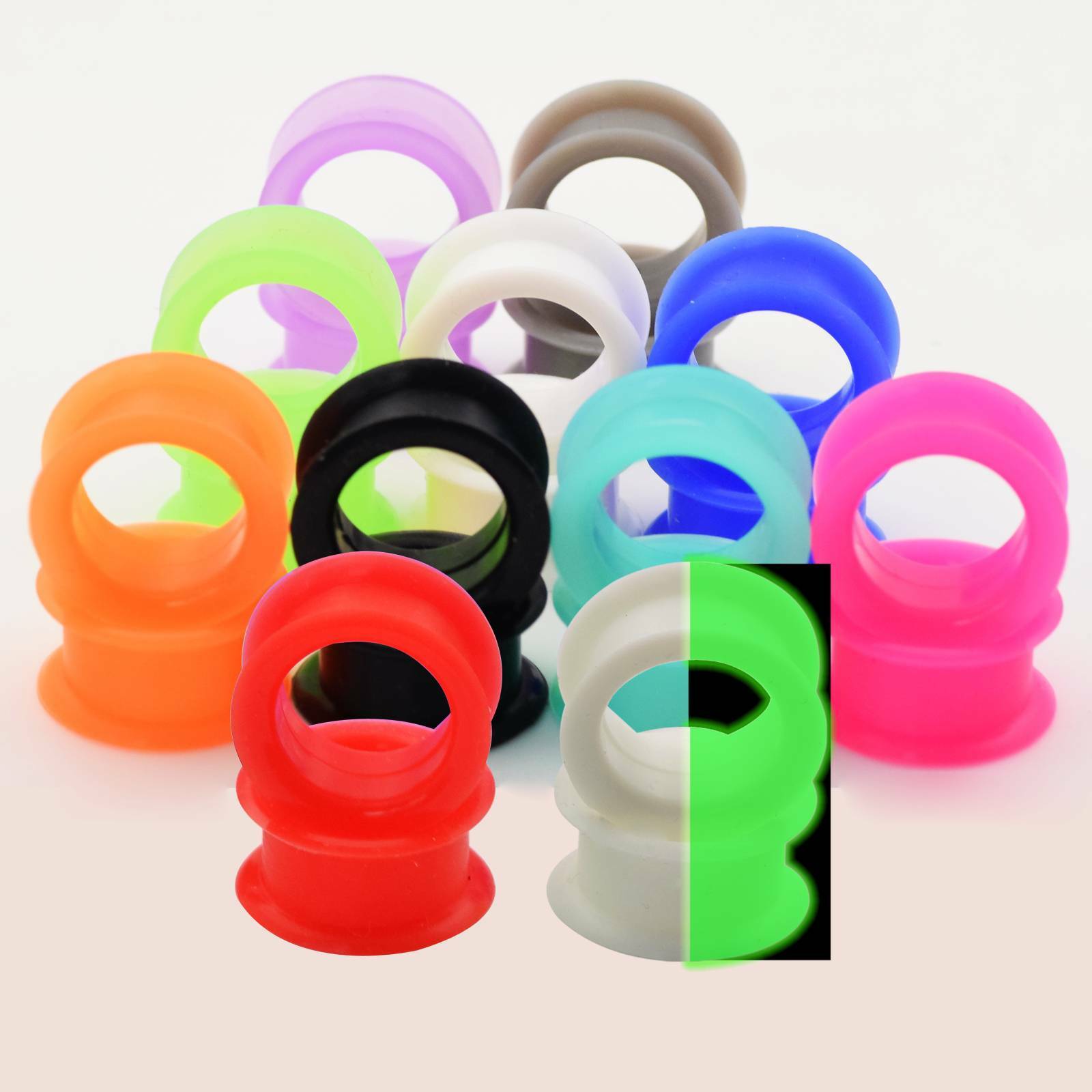 50Pcs Thick Silicone Ear Gauges Kit Soft Flesh Tunnels Ear Plugs Piercing 2g-1″