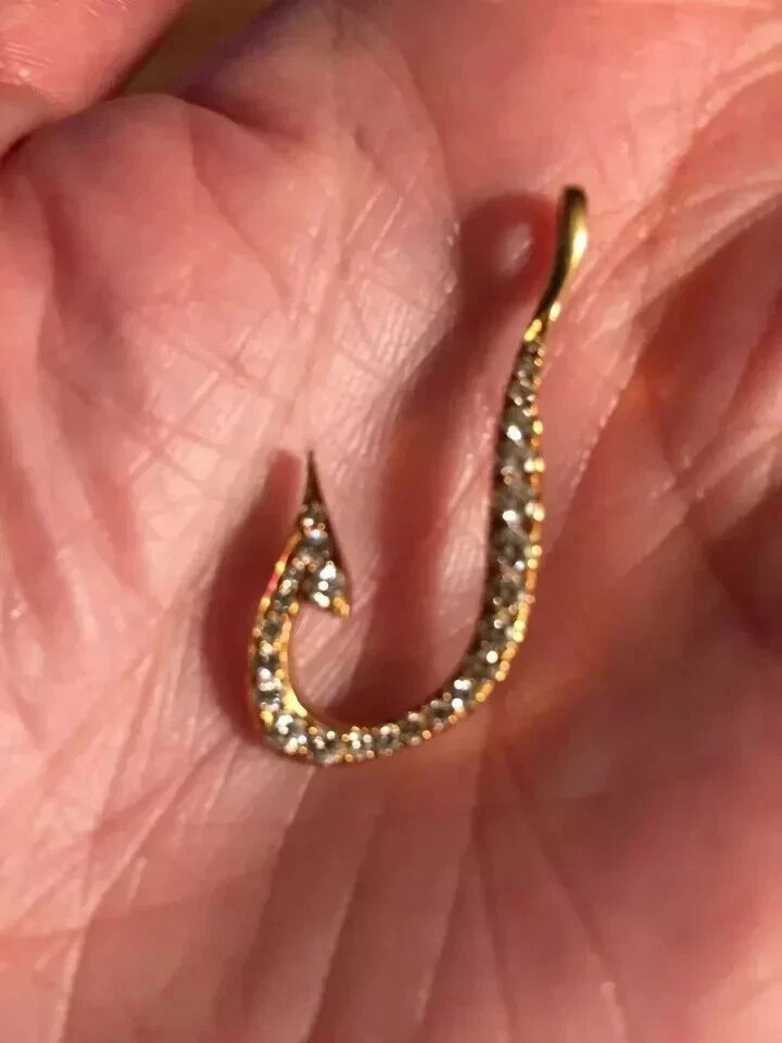 1.20 Ct Round Real Moissanite Fish Hook Shape Pendant 14k Yellow Gold Plated