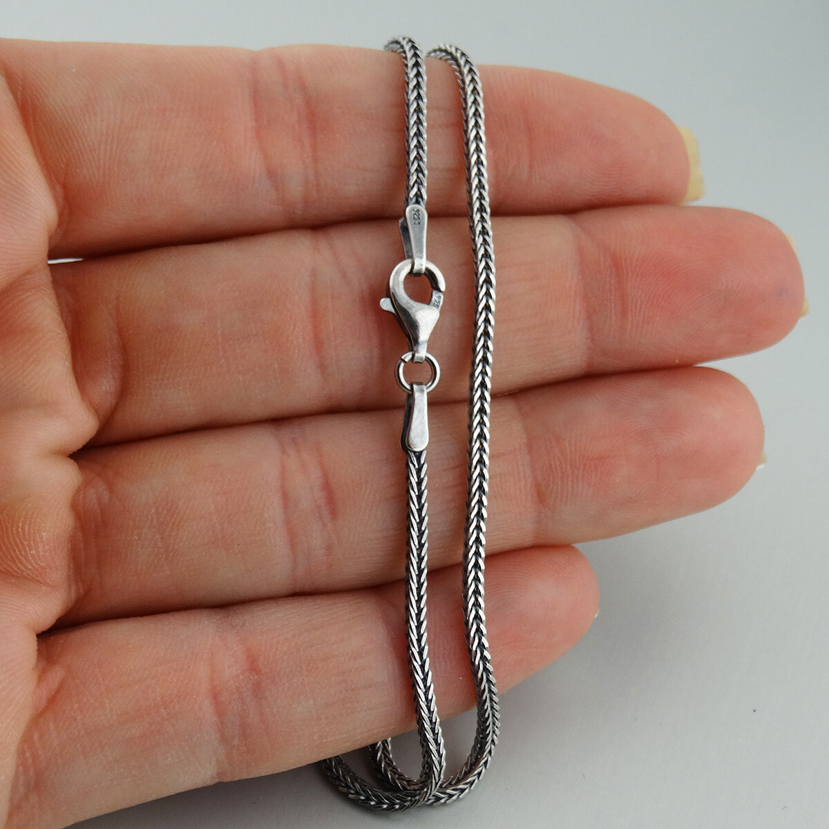 1.5mm Oxidized Square Foxtail Chain 925 Sterling Silver Antique Finish Necklace