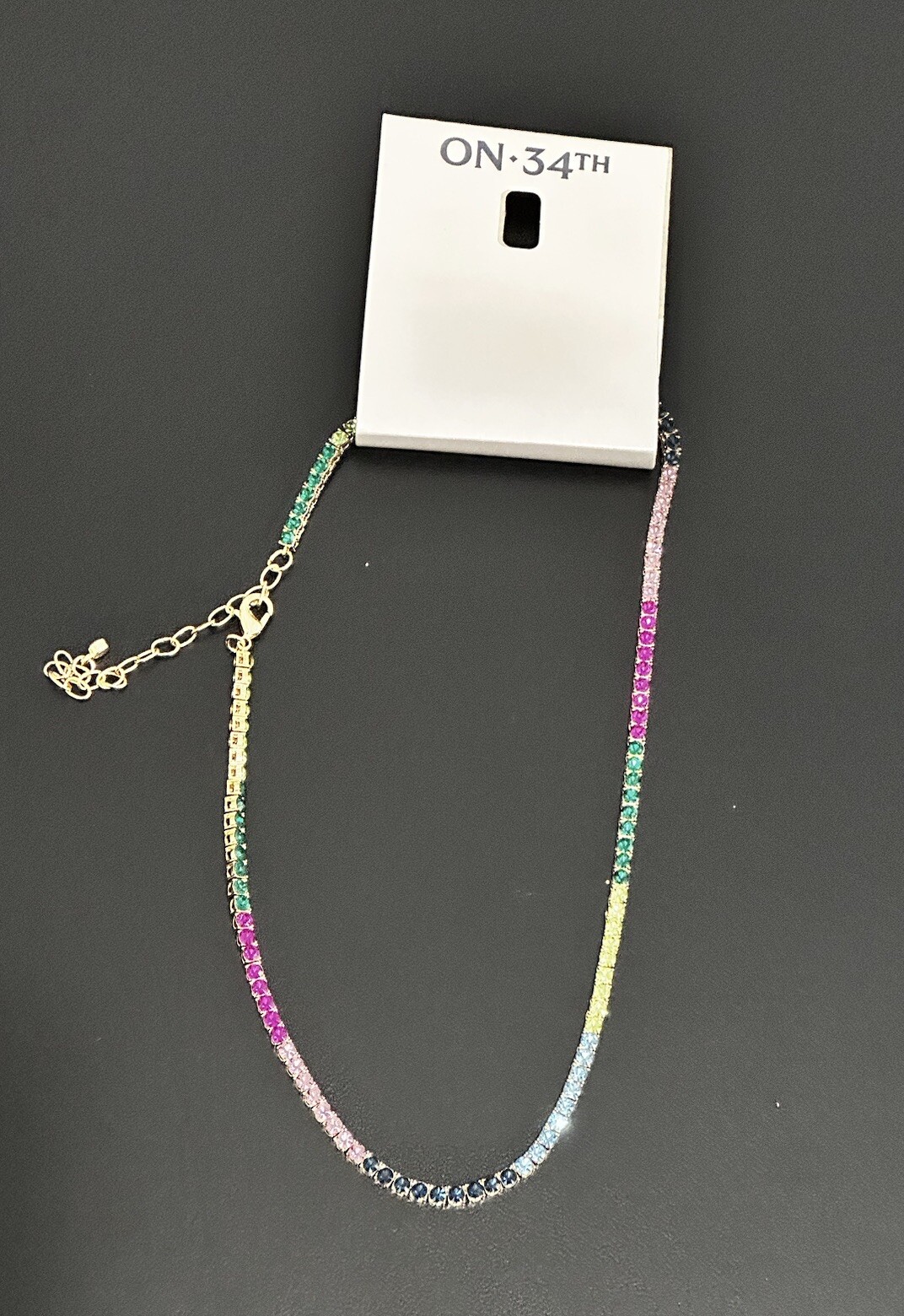 On 34th GoldTone Multicolor Crystal All-Around Tennis Necklace, 16″+2”ext $49.50