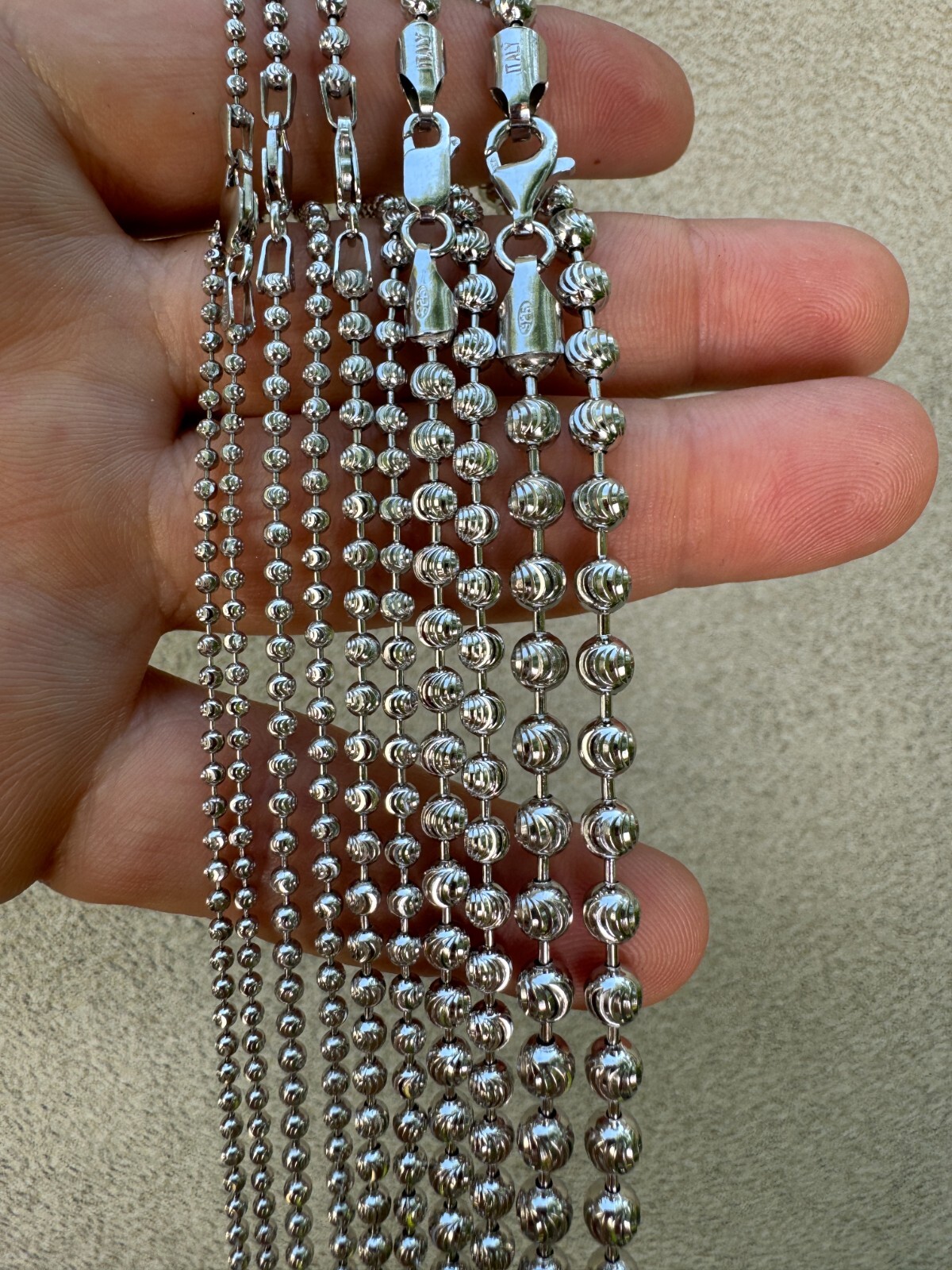 Ball Moon Chain Necklace SOLID 925 Silver Rhodium Finish Hip Hop Diamond Cut