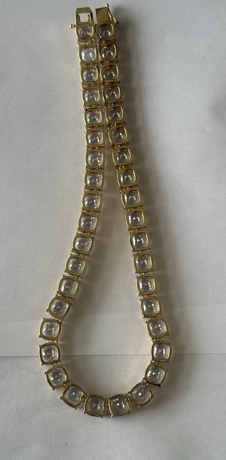 Bright Gold Tone Square Clear Crystal cushion Cut tennis 16 Inch Choker