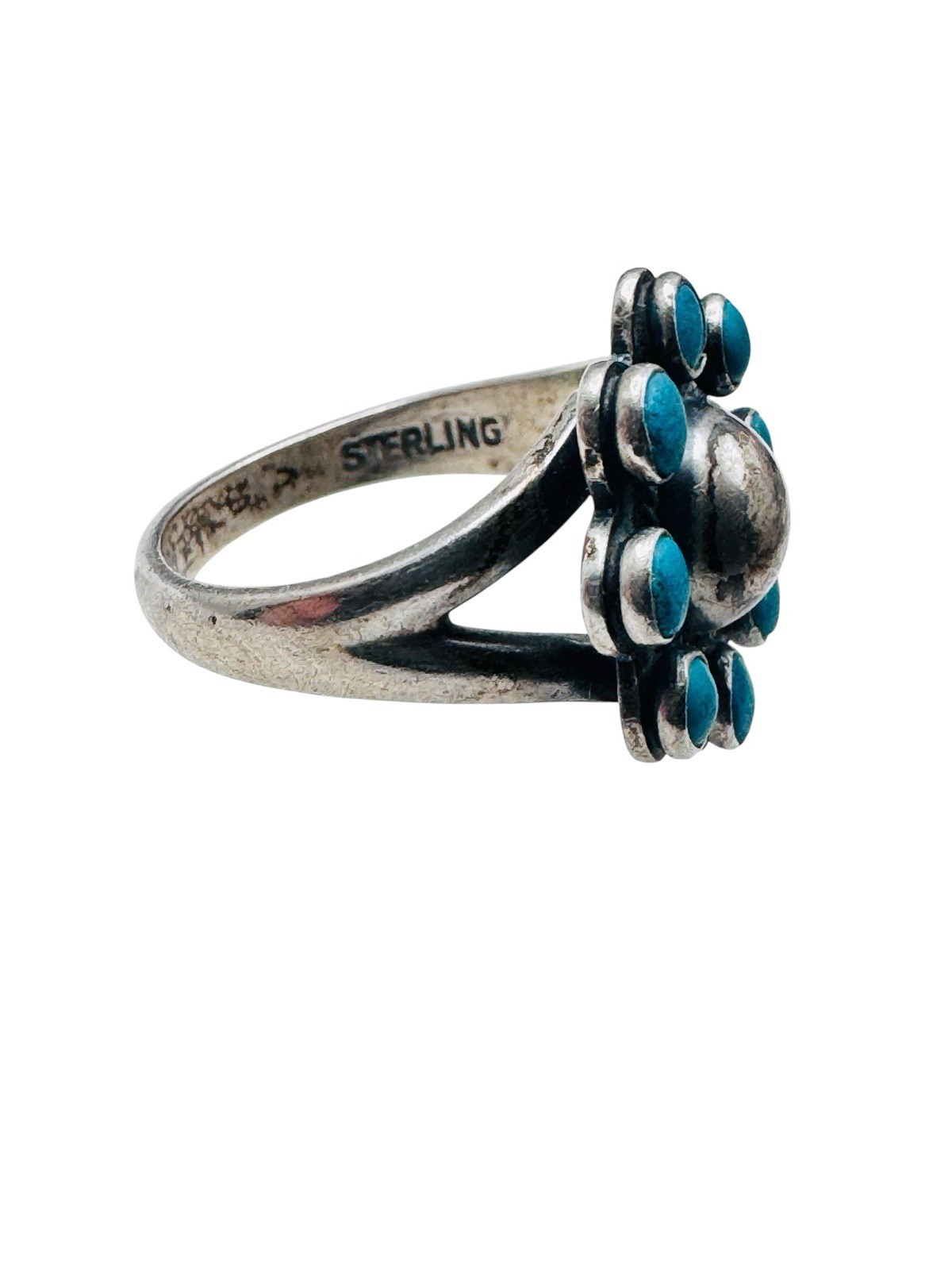 Vintage Native American Turquoise Sterling Silver Flower Ring Size 5.5