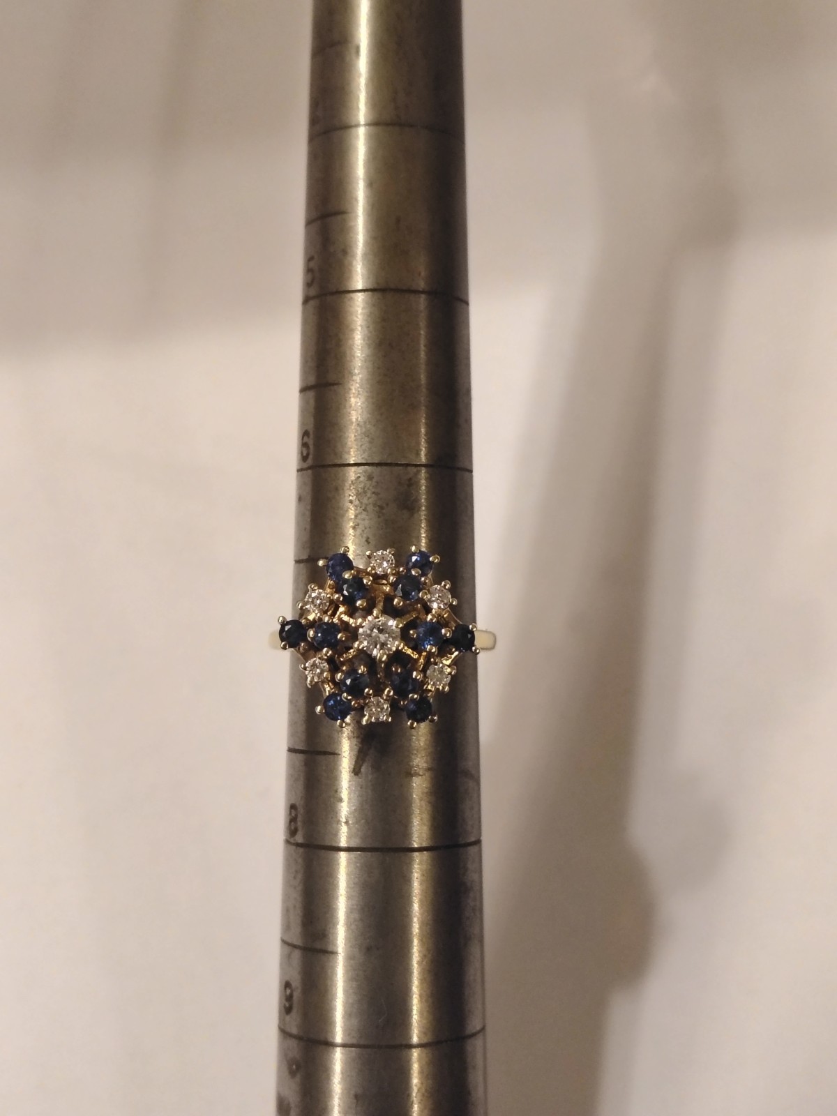 Genuine Blue Sapphire and Diamond Cluster Ring: 10KP : Size 7
