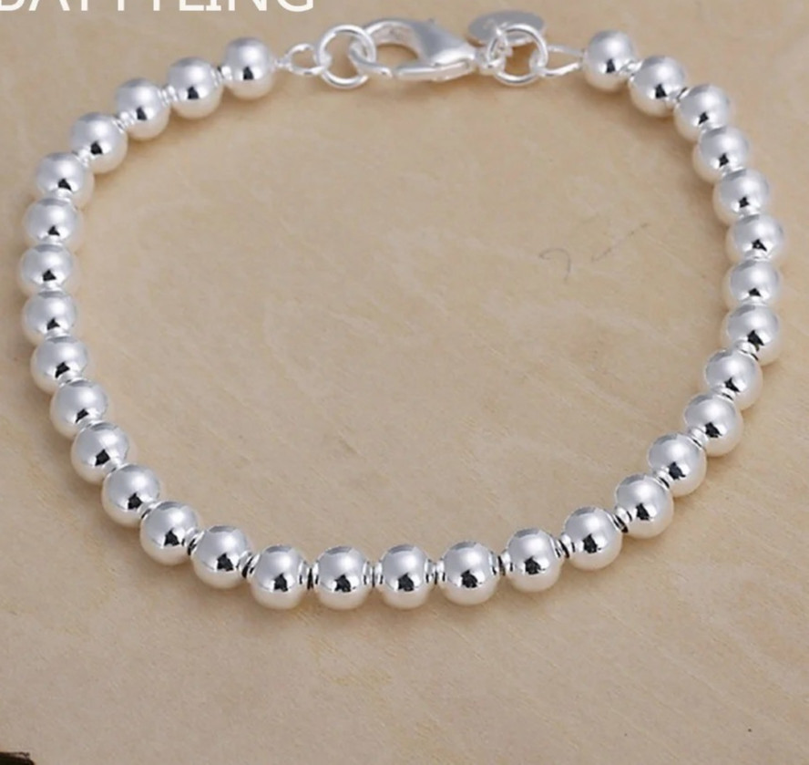 Women 925 Sterling Silver Bracelet Hollow Beads Balls 7 Inches 6MM Lobster L49