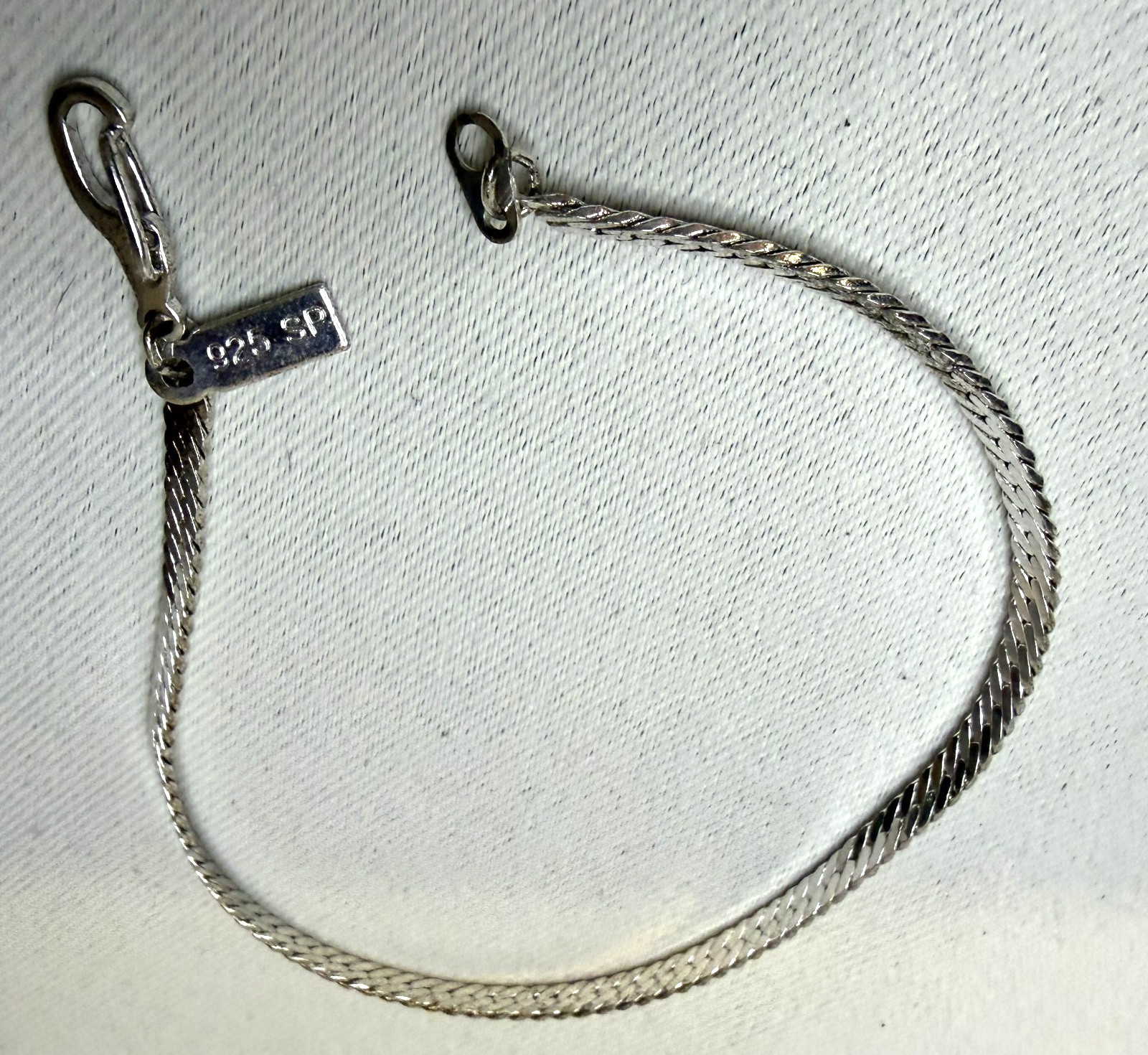 Vintage 925 SP Silver Plated Flat Herringbone Chain Bracelet Anklet High Shine