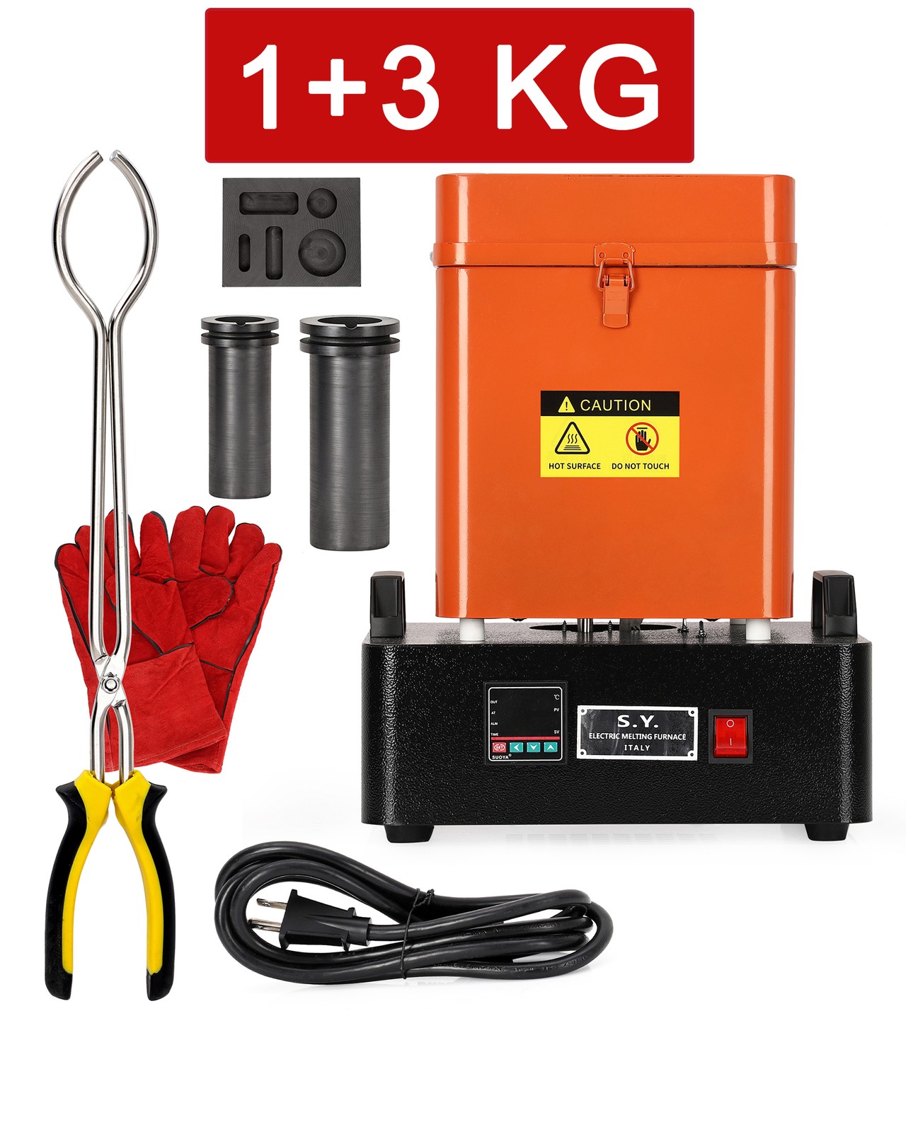 1+3KG Electric Gold Melting Furnace 2100 °F Digital Smelting Furnace Smelter Kit