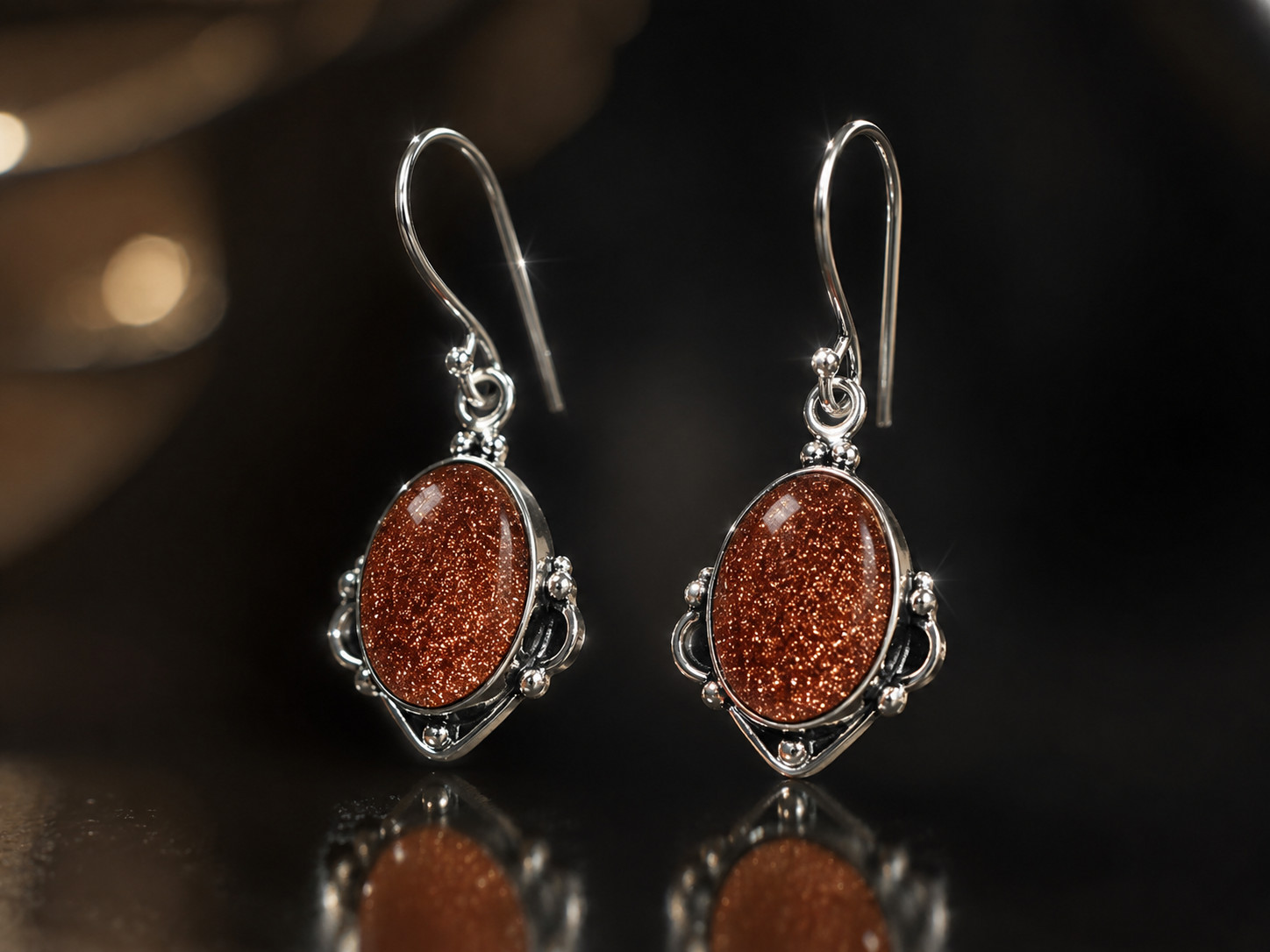 Handmade Goldstone Dangle Drop Earrings 925 Sterling Silver Boho Gift for Women