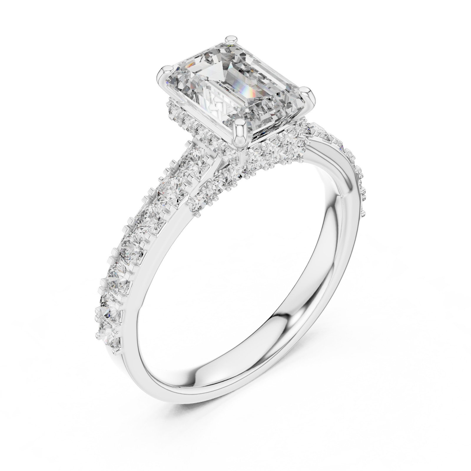 2.50 Ct Emerald Cut Natural Moissanite Engagement Halo Ring 925 Sterling Silver