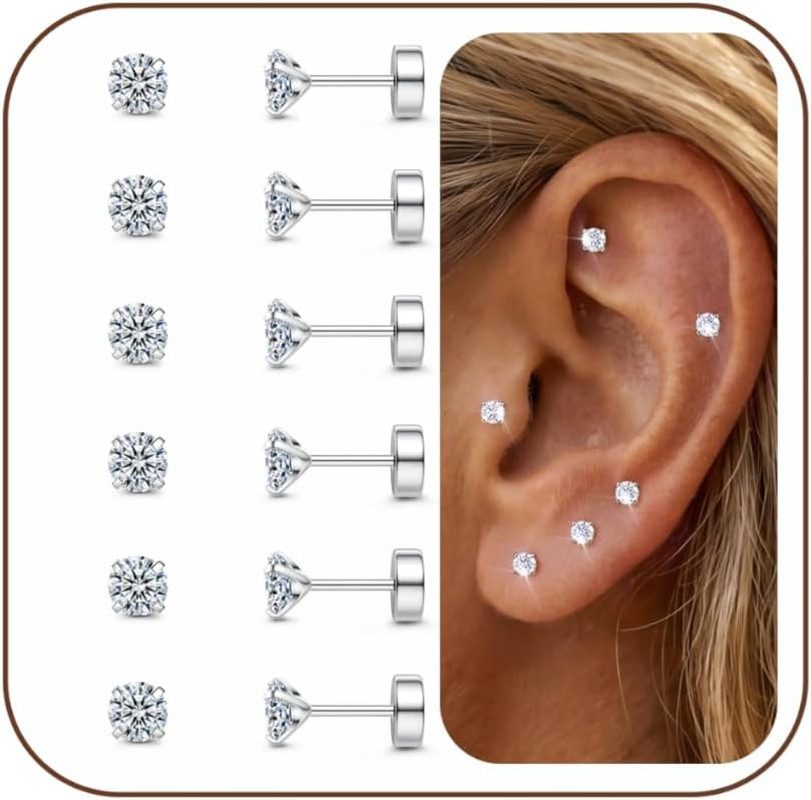 20G Cartilage Earring Stud for Women Men 316L Surgical Steel Flat Back Earrings