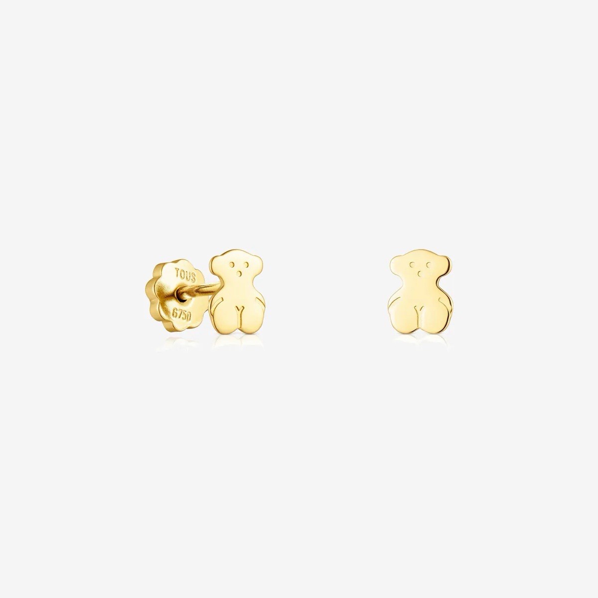 TOUS Signed Bear Stud Earrings Gold Tone Metal Butterfly Back No Stone