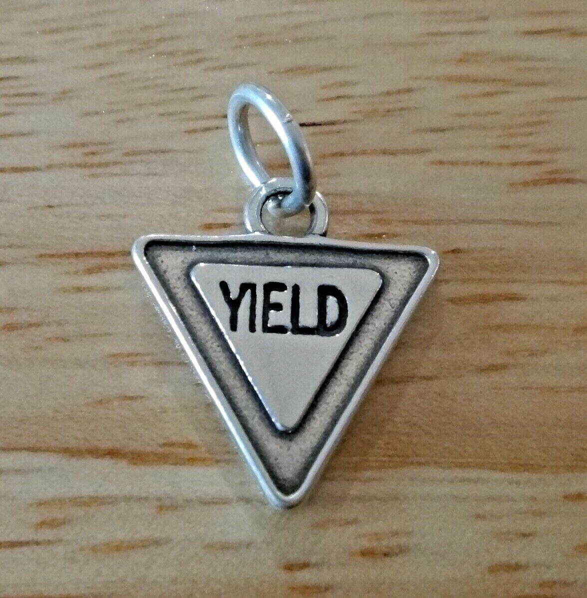 Sterling Silver 16x14mm Driver Yield Road Sign says Yield Charm