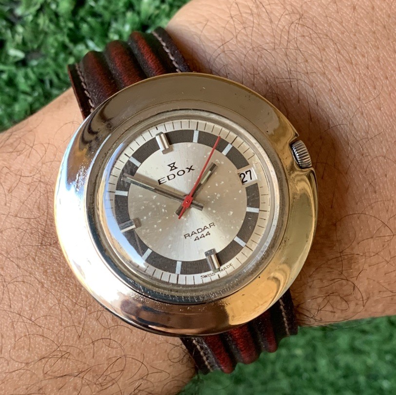 Vintage Edox Radar 444 hand wind Watch 42mm Swiss Made 1960s Date men Rare work