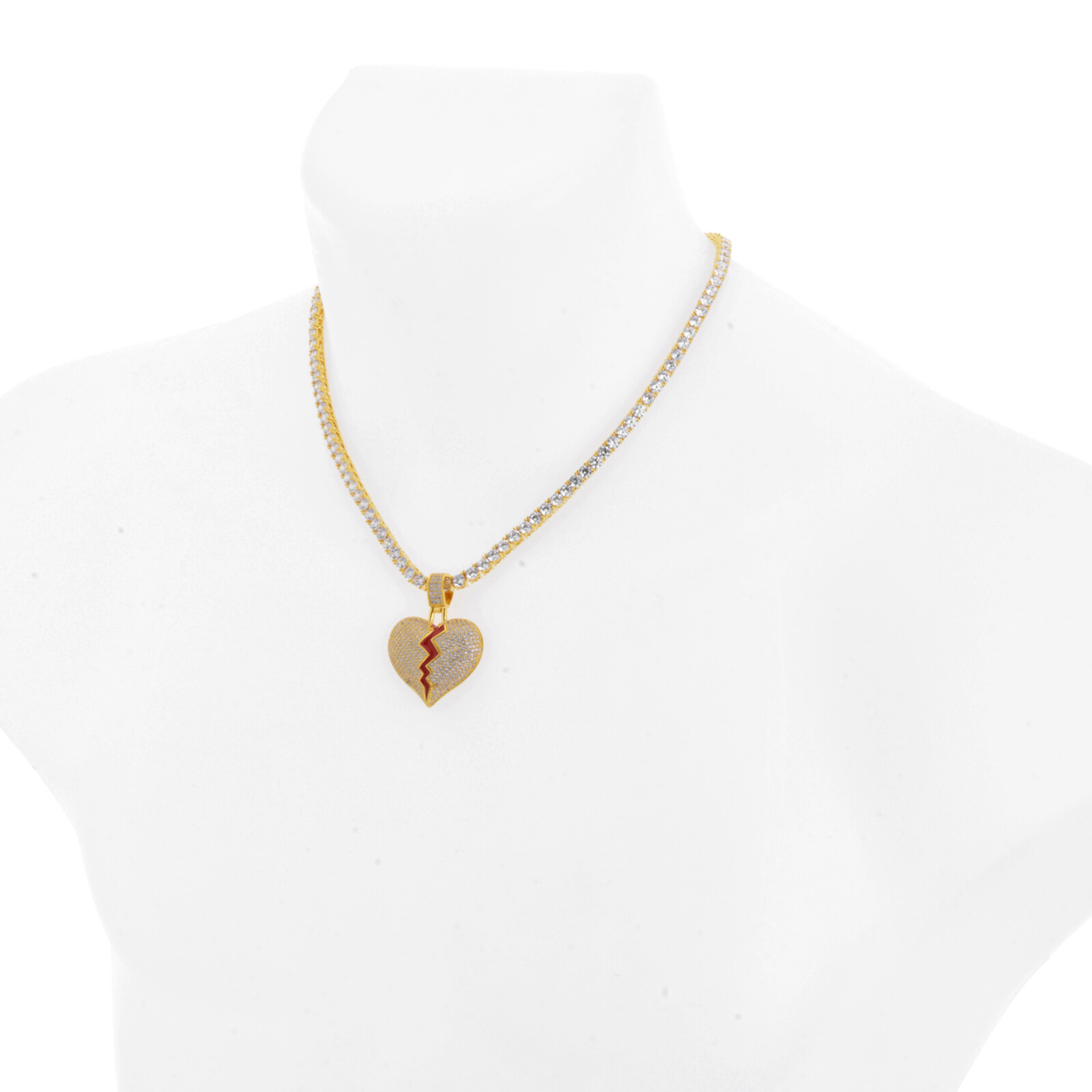 Gold Silver Tone Broken Heart Pendant 20″ Choker Tennis Chain Necklace BCT 19357