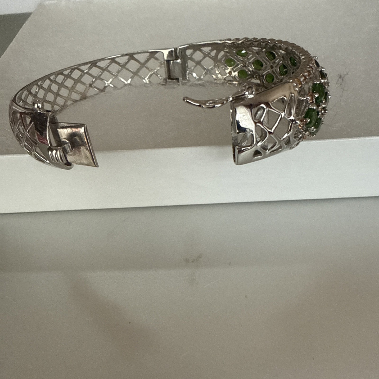925 Sterling Silver Bangle Oval Chrome Diopside Sapphire Gemstone Jewelry 6.5in