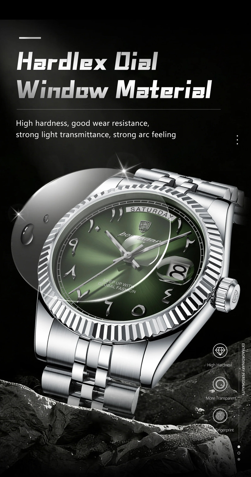 Stainless Steel Waterproof Quartz Watches For Mens Arabic Numerals POEDAGAR