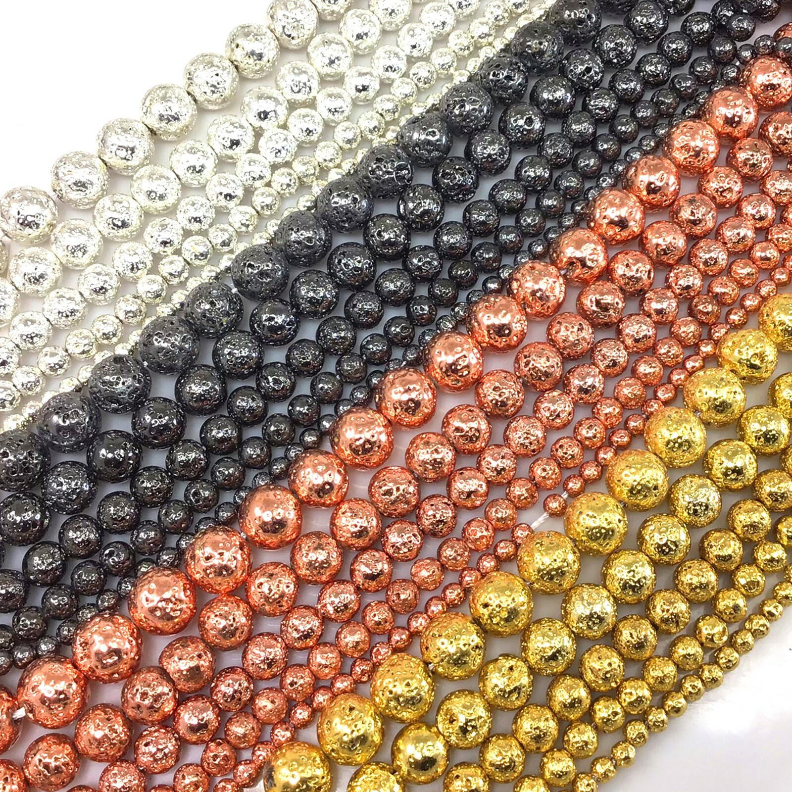 Lava Round Bead Natural Volcanic Titanium 4 6 8 10 12 Metallic Coated 15″ Strand