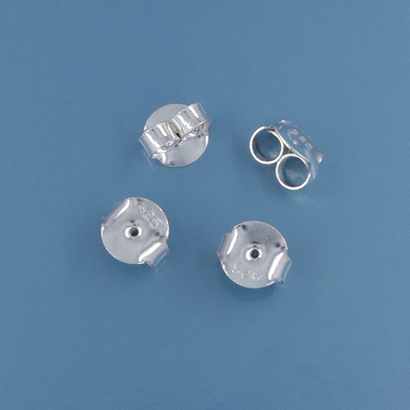 4 Sterling Silver Round Earring Clutches / Ear Backs / Nuts 7mm x 7.8mm #33534