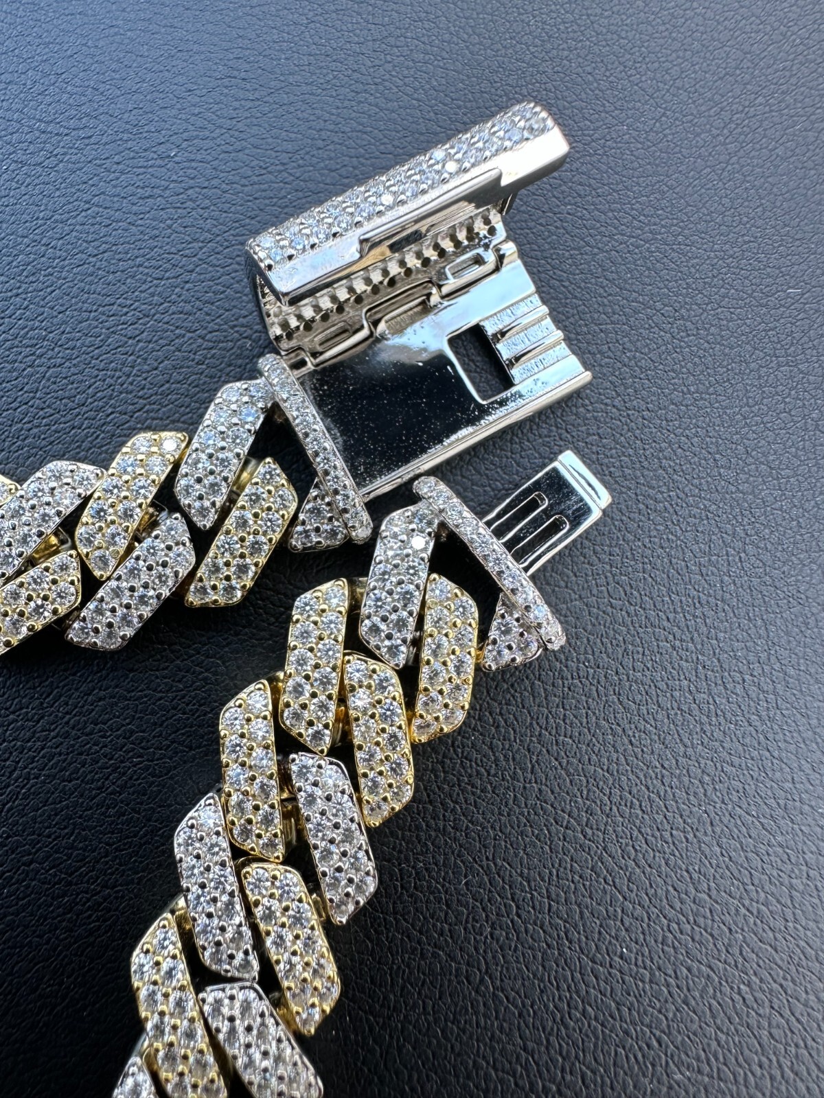 MOISSANITE Real Miami Cuban Link Prong Chain Ice Gold Plated 925 Silver Necklace