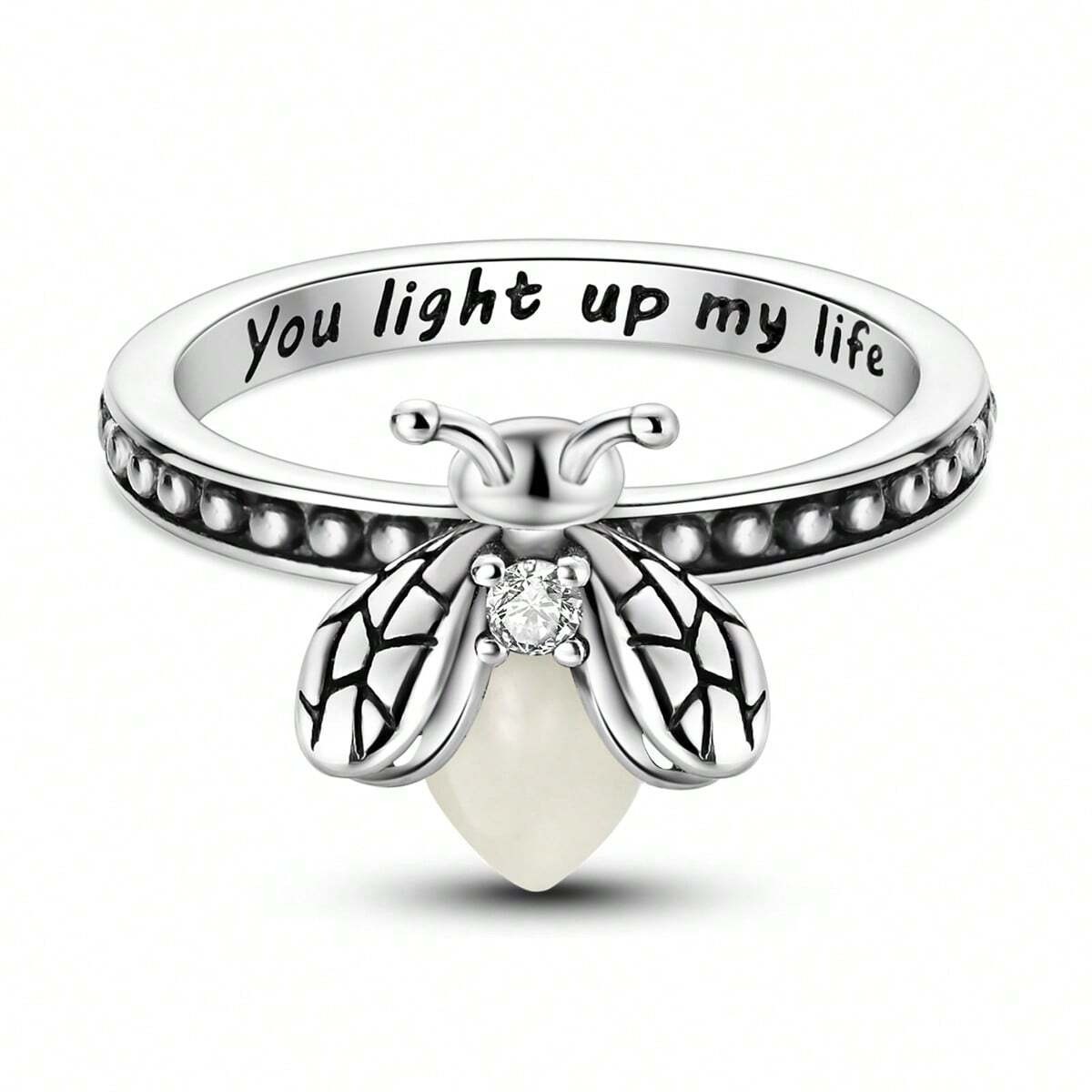 Glow in Dark Firefly Ring Silver You Light Up My Life Women Jewelry Gift