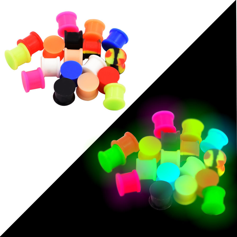 Pair Soild Glow in the Dark Silicone Ear Gauge Tunnel Plugs Expander 2g-3/4″