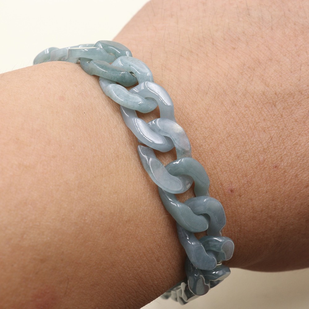 Real Grade A Natural Blue Jade Jadeite Cuban Curb Link Bracelet 5.9-8.3inch
