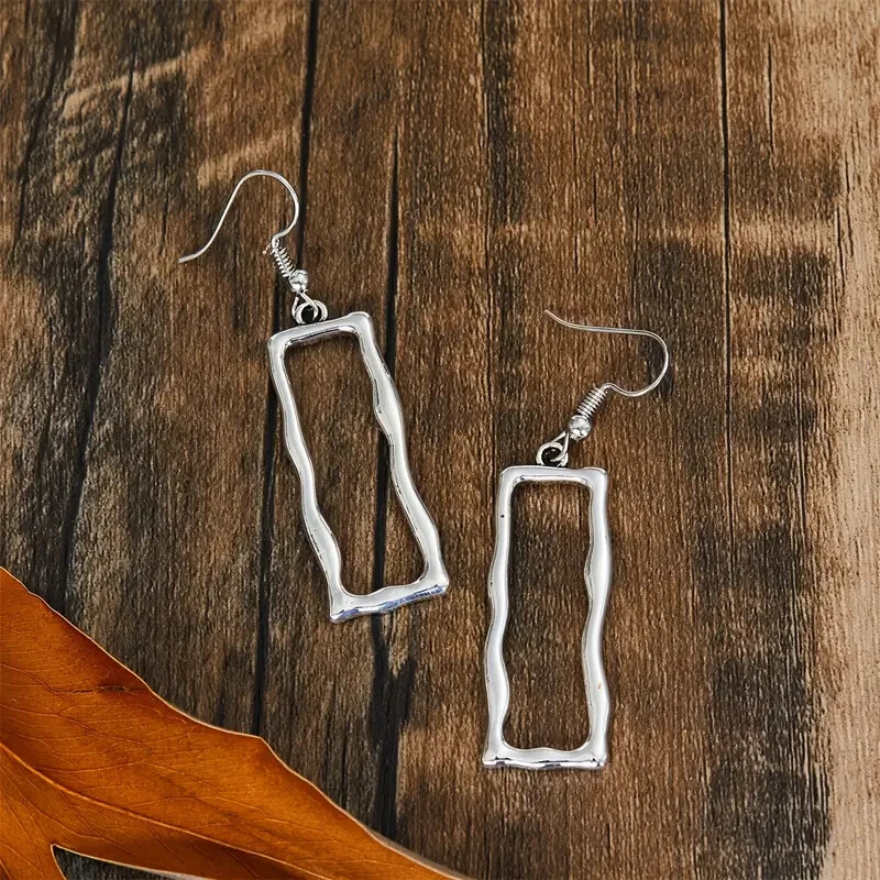 Elegant 925 Sterling Silver Fashion Charms Rectangle Dangle Drop Hook Earrings