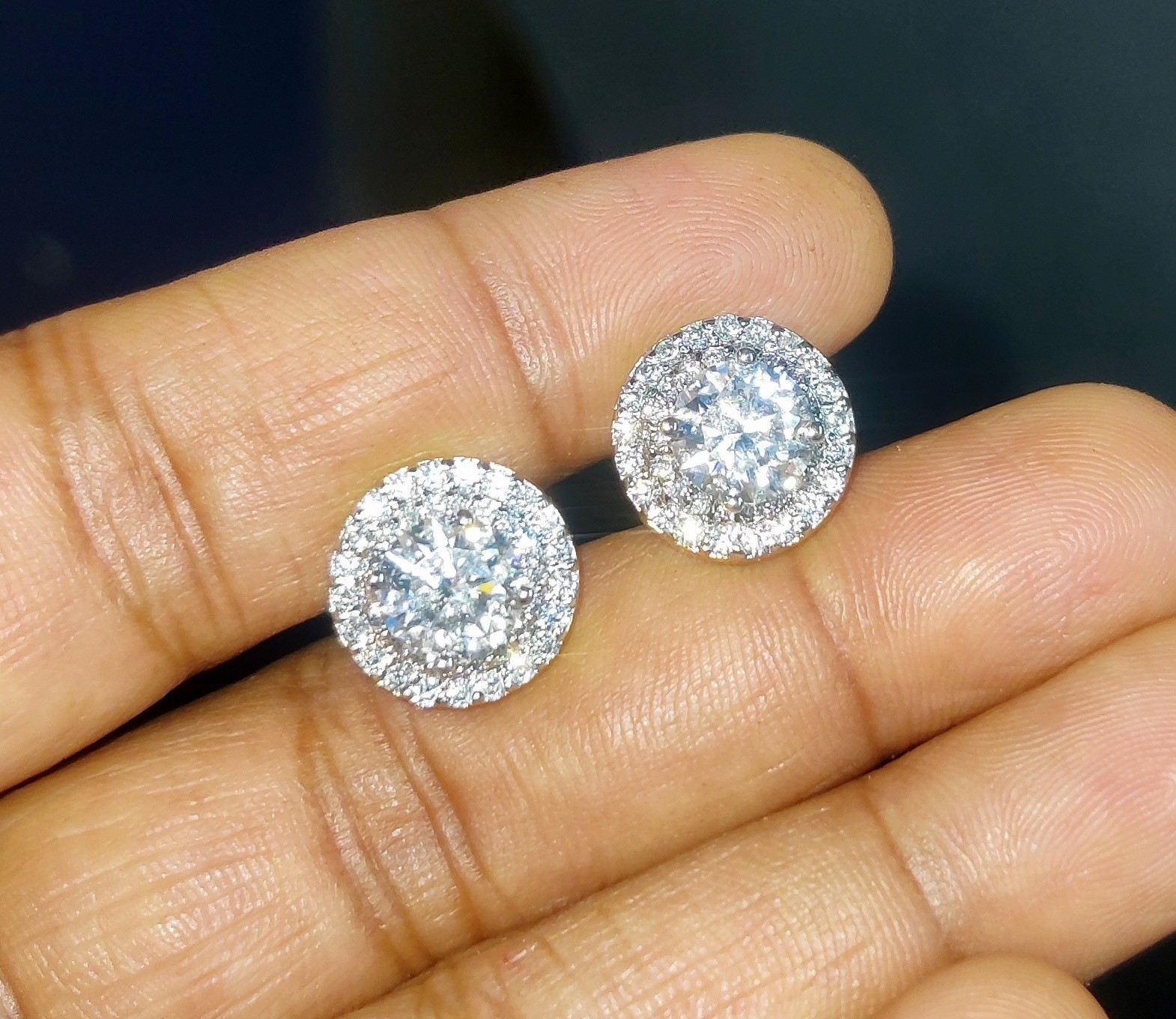 1.80Ct Round Cut Lab Created Diamond Halo Stud Earrings 14K White Gold Plated