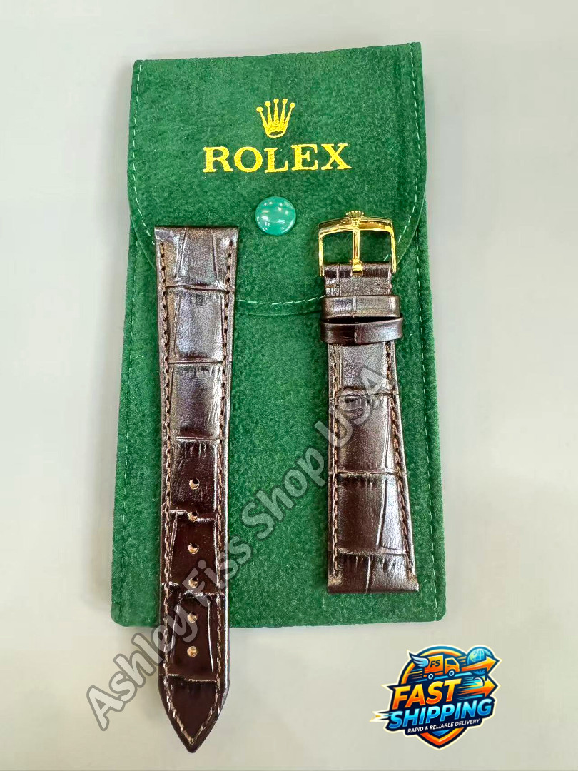 ROLEX Genuine Brown Crocodile Leather Watch Strap 20-16mm Gold Buckle NOS Rare