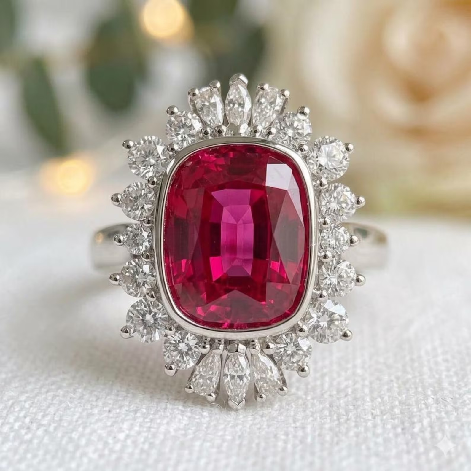 4.72 Ct Cushion Cut Natural Ruby Diamond Engagement Ring 14K Solid White Gold 5