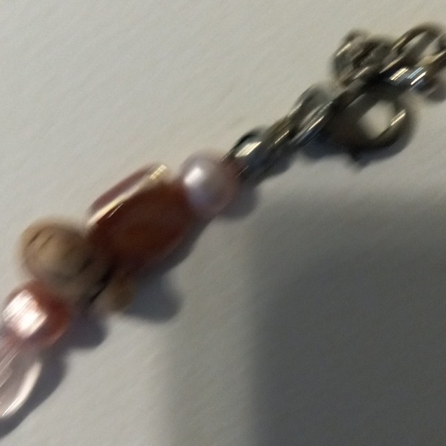 Pink Brown Glass Oval Beaded Necklace Cable Chain, Adjustable Extender Lobster