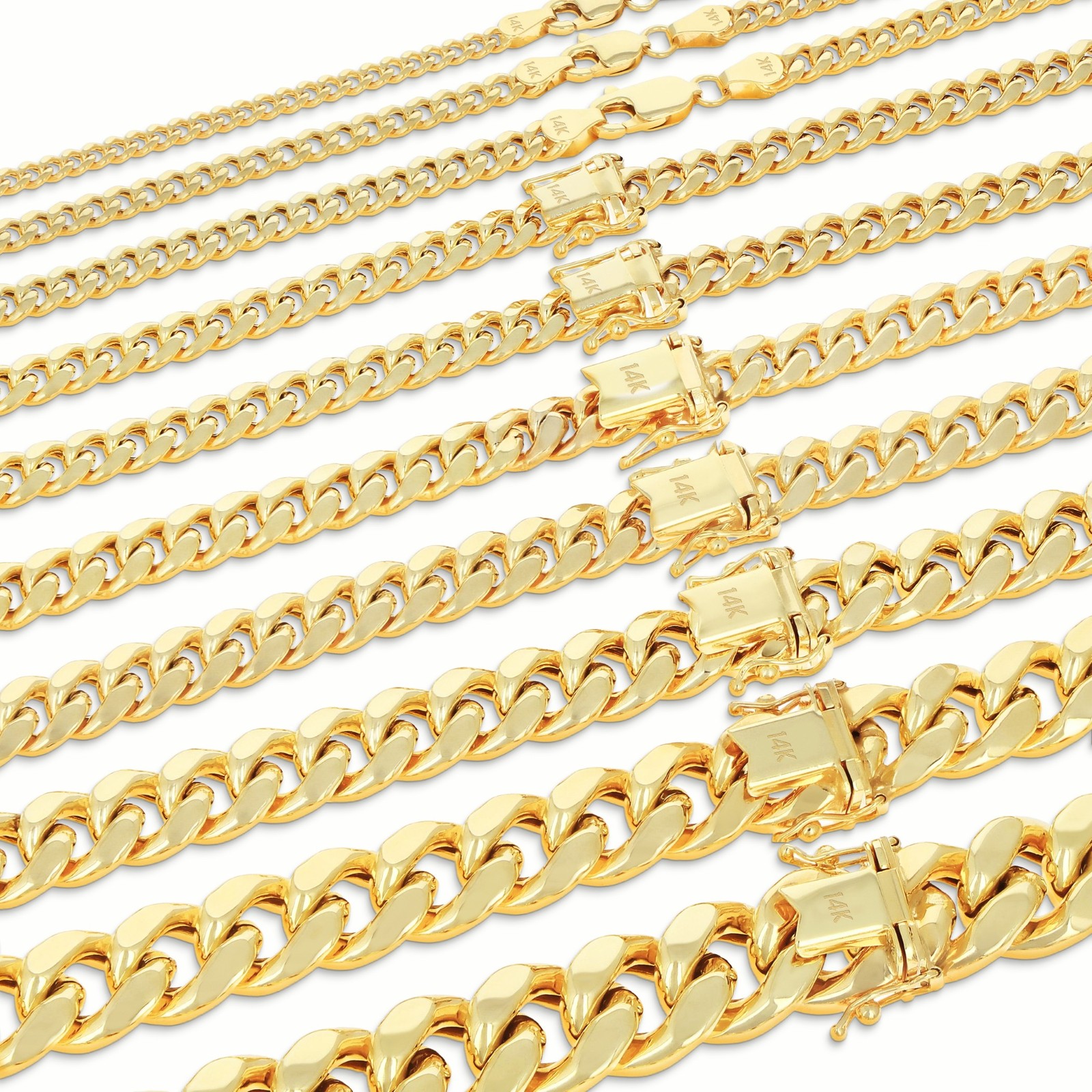 14K Real Yellow Gold 3mm-12.6mm Miami Cuban Lightweight Chain Necklace 16″ – 30″