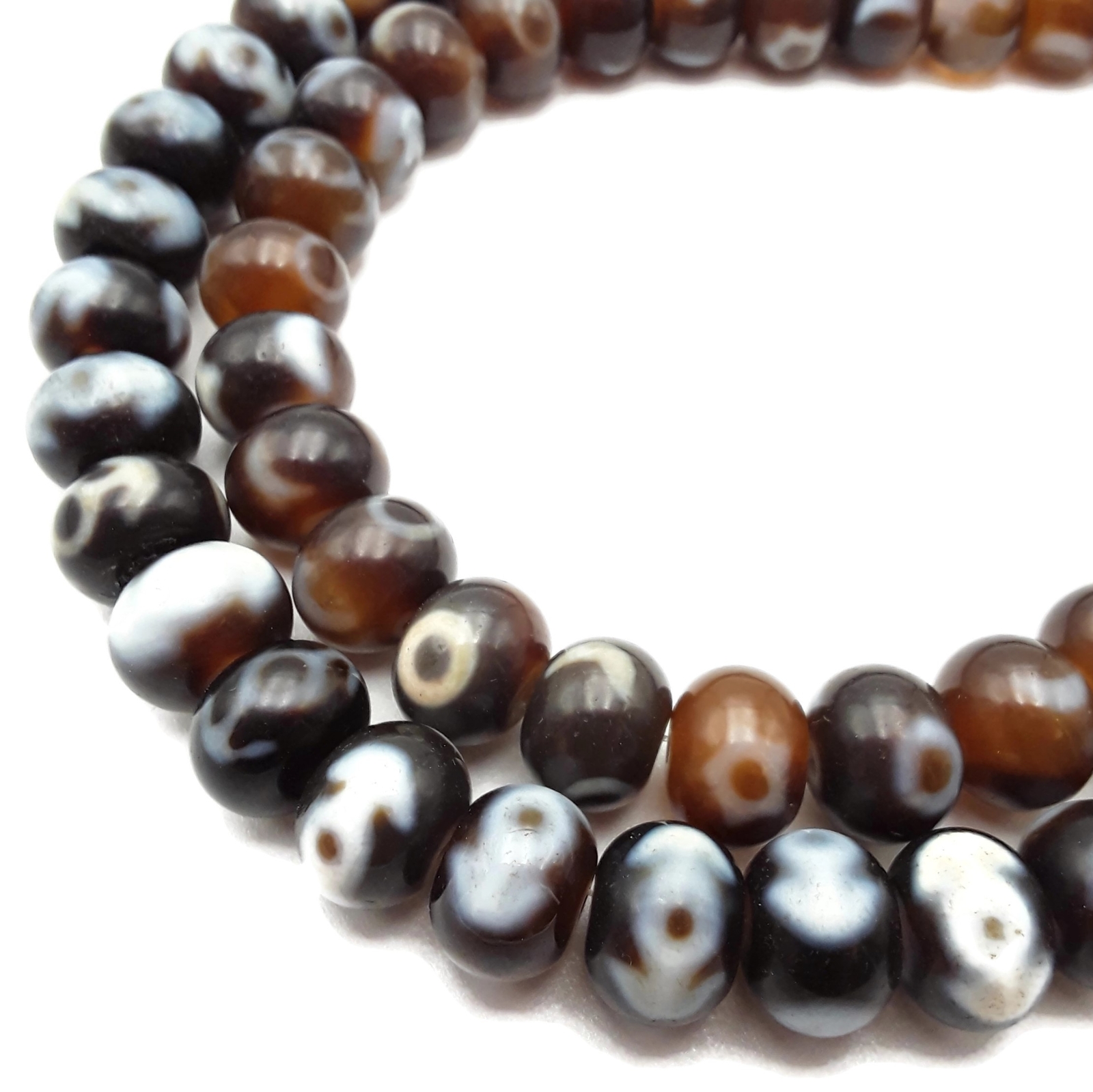 Dark & Light Brown Antique Tibetan Dzi Agate Rondelle Beads 12x15mm 15.5″ Strand