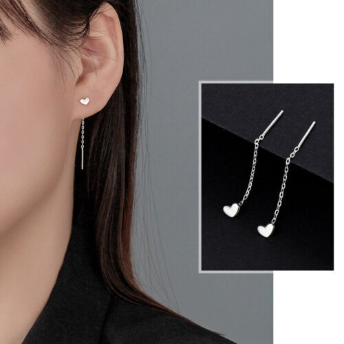 Elegant 999 Sterling Silver Earrings Love Heart Clover Chain Woman Jewelry US