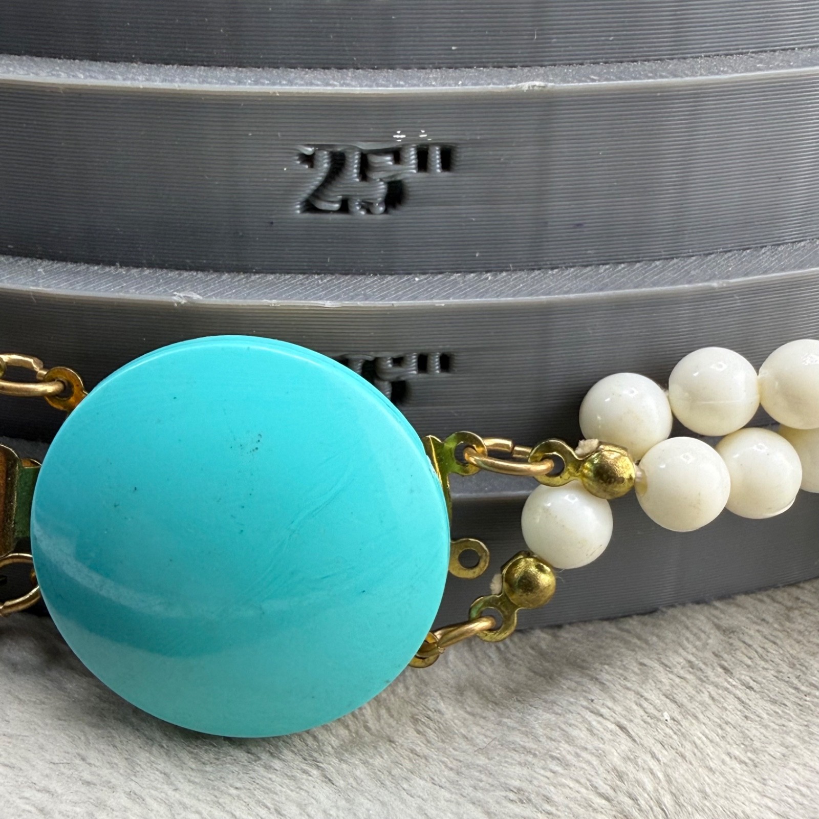 Vintage Beaded Layered Necklace Chunky Blue Green Gold Tone 30″