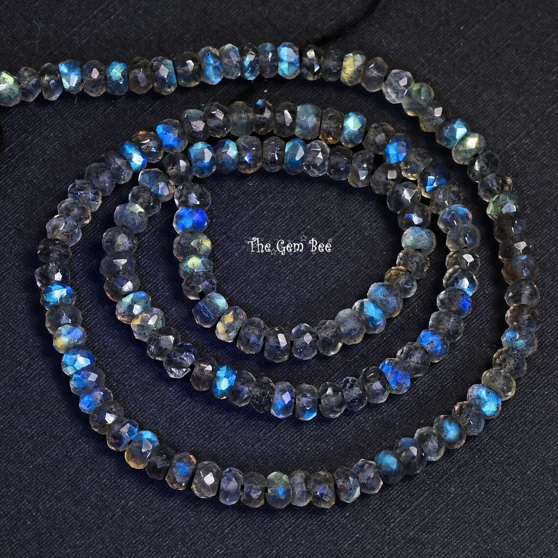 3.5mm Blue Flash Labradorite Faceted Rondelle Bead 12.5″ strand