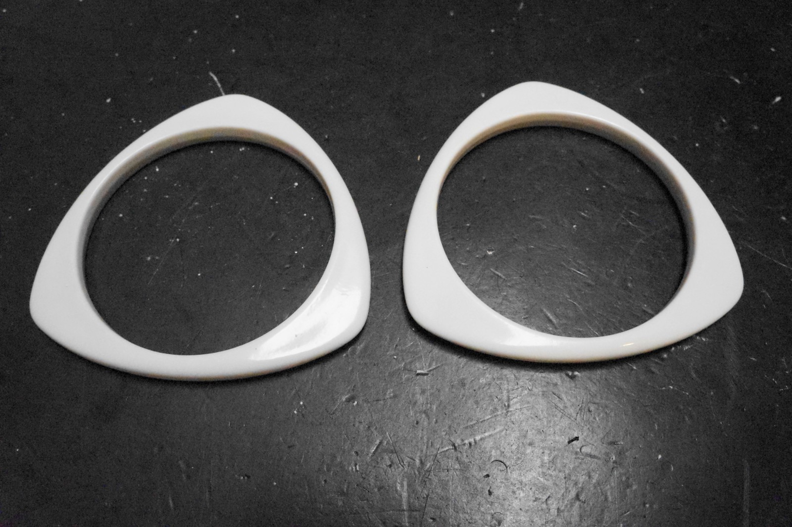 White Acrylic Lucite Triangle Bangles Bracelets Pair