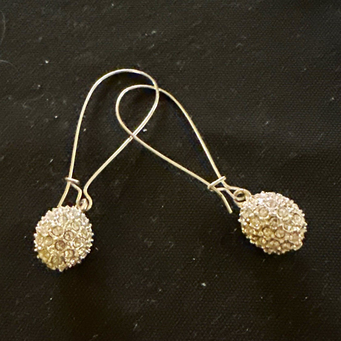 Silver Tone Clear Crystal Rhinestone Pavé Ball Drop Hook Dangle Earrings