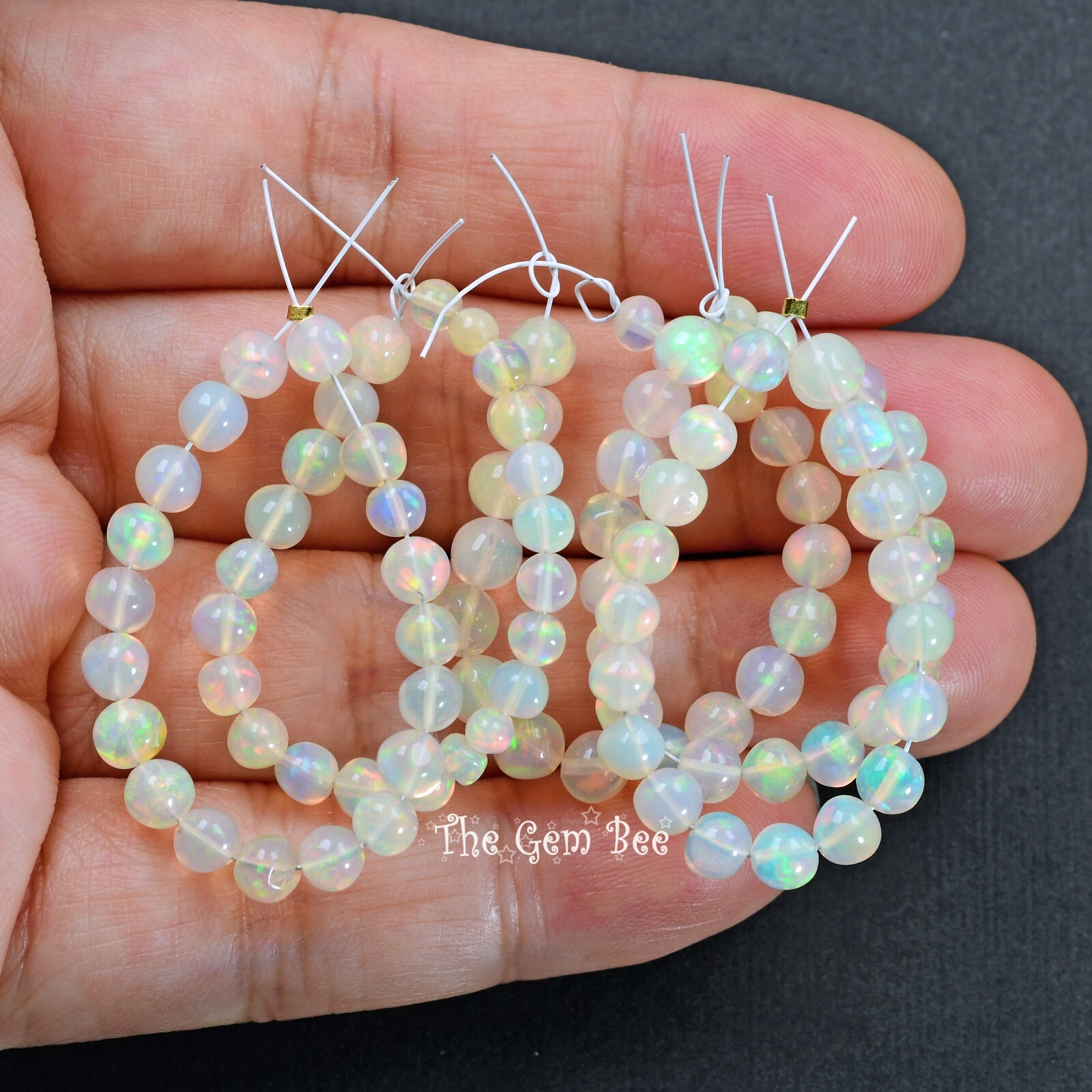 3.5mm-4.5mm Fine Ethiopian Crystal Opal Round Sphere Ball Beads 3″ Strand