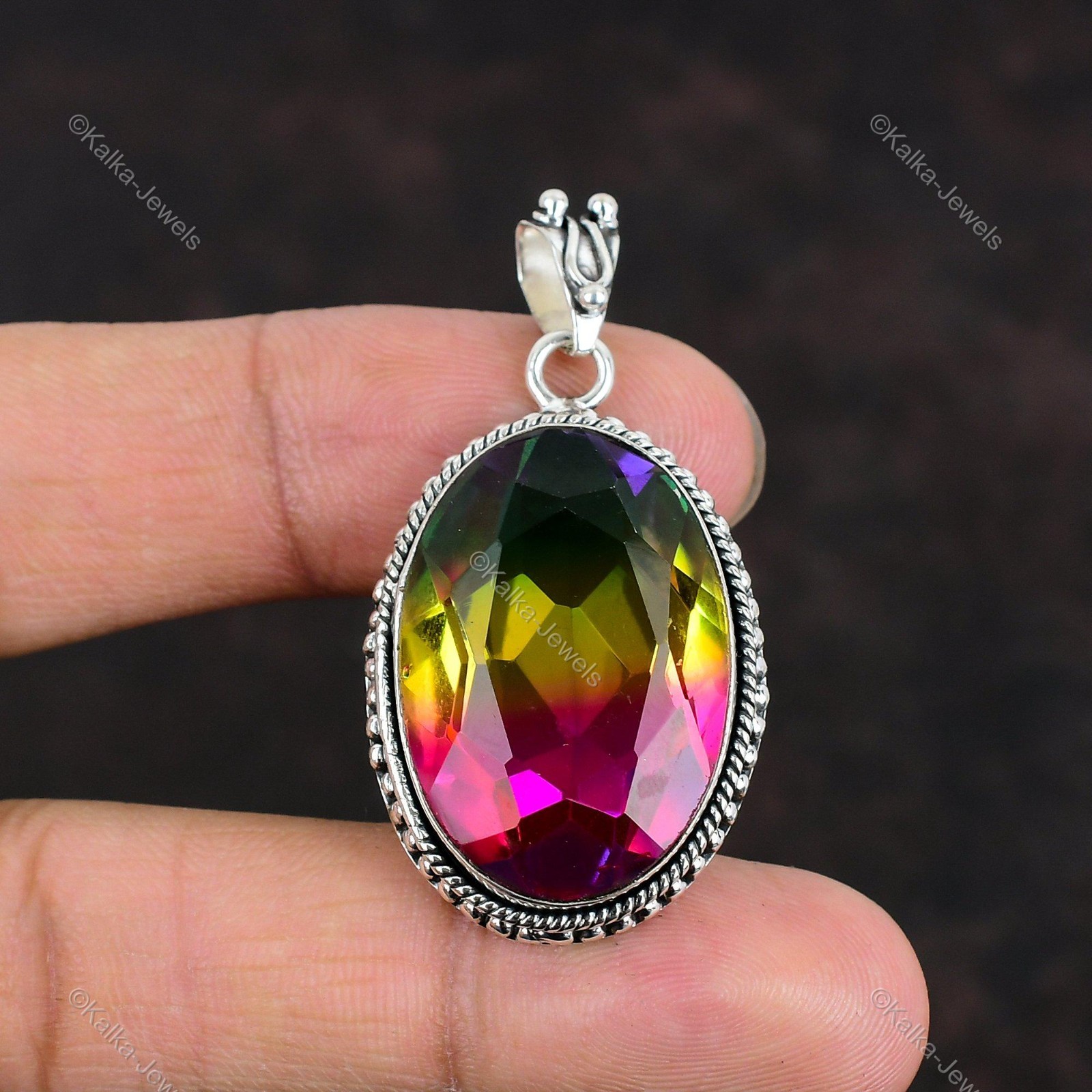 Faceted Multi Tourmaline Pendant 925 Sterling Silver Pendant Gemstone Jewelry