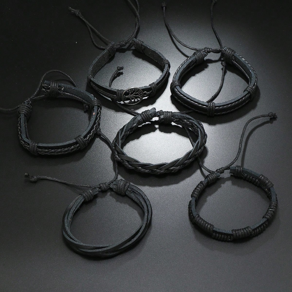 6PCS Men Women Braided Leather Rope Bracelet Set Wristband Bangle Tribal USA NEW
