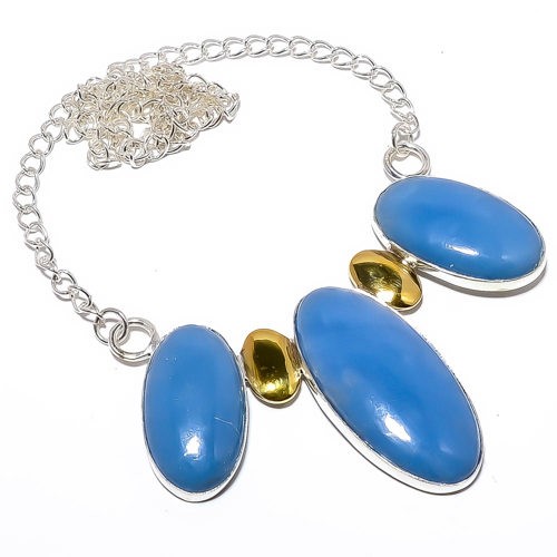 Angelite Jasper – Peru 925 Sterling Silver Two Tone Necklace 16.17.99″ A390