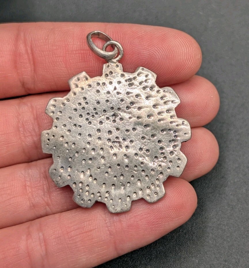 Sterling Silver 925 Evil Eye Good Luck Protection Stamped Steampunk Gear Pendant