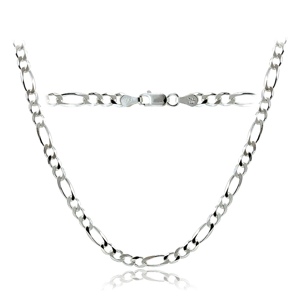 .925 Sterling Silver 4mm Italian Figaro Link Necklace 24 Inches