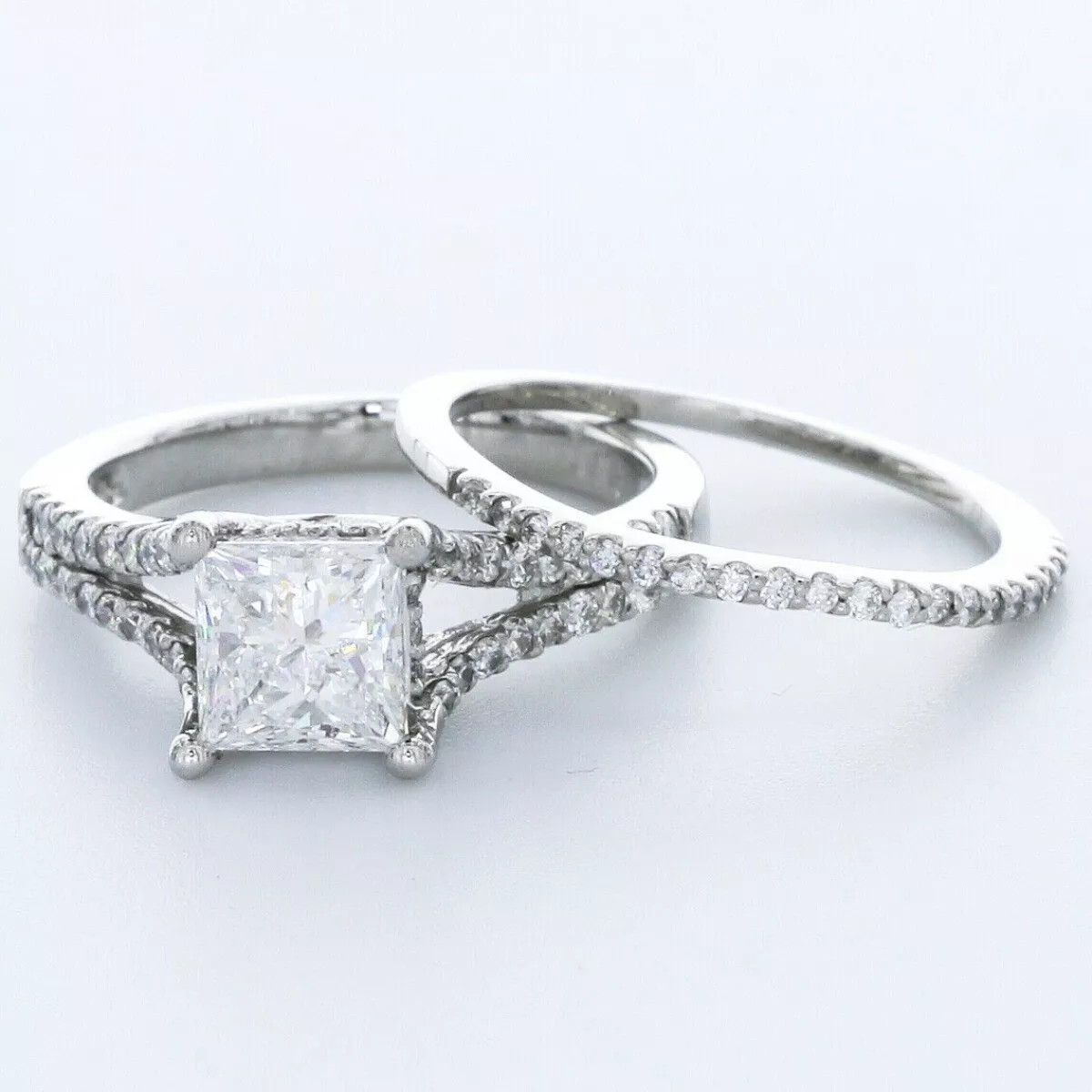 Engagement Ring Set Under Halo Platinum 2.38 CT Princess Lab-Grown Diamond H VS1
