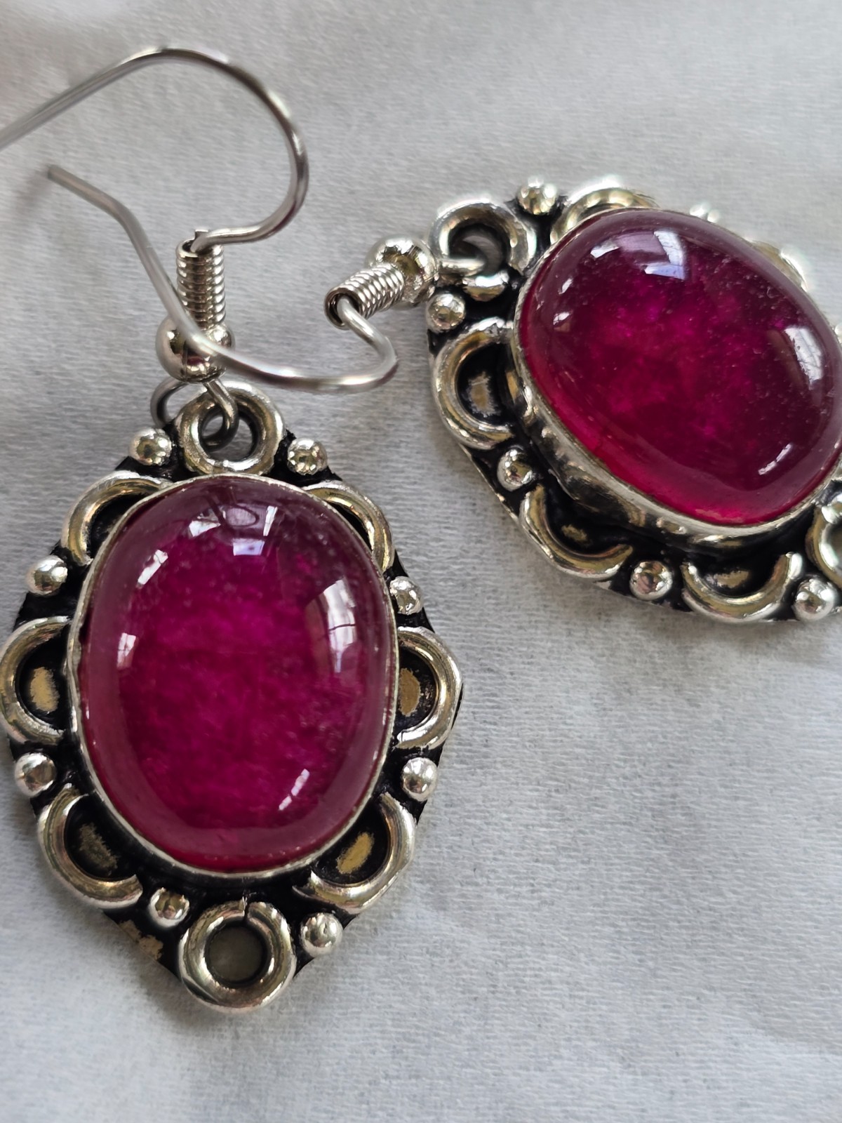 JULY BIRTHSTONE RUBY Sterling Silver Drop Earrings SS Ear Wires 12 x 15mm Stones