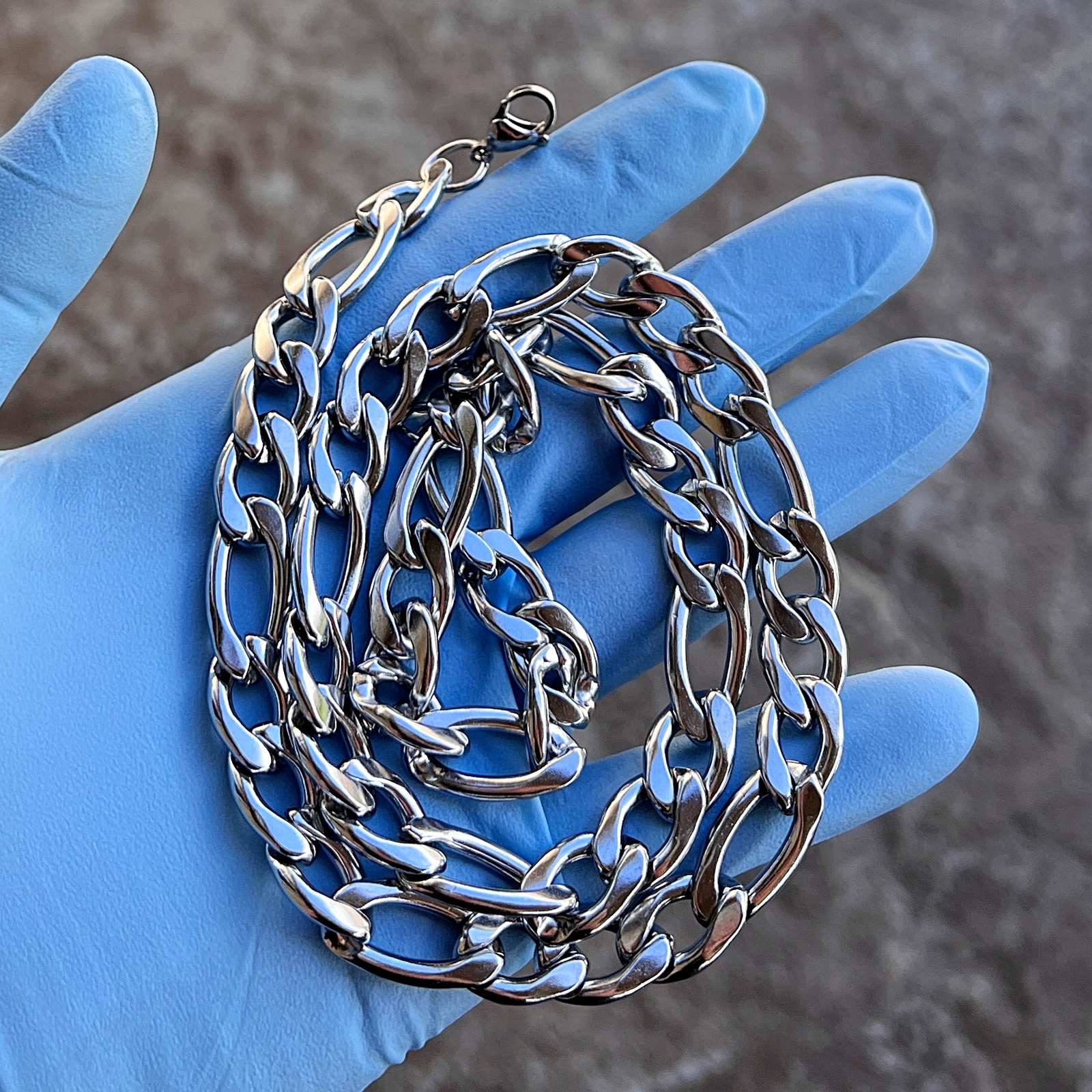 Men’s Solid 316L Stainless Steel Figaro Link Chain Necklace 24″ x 11MM Thick